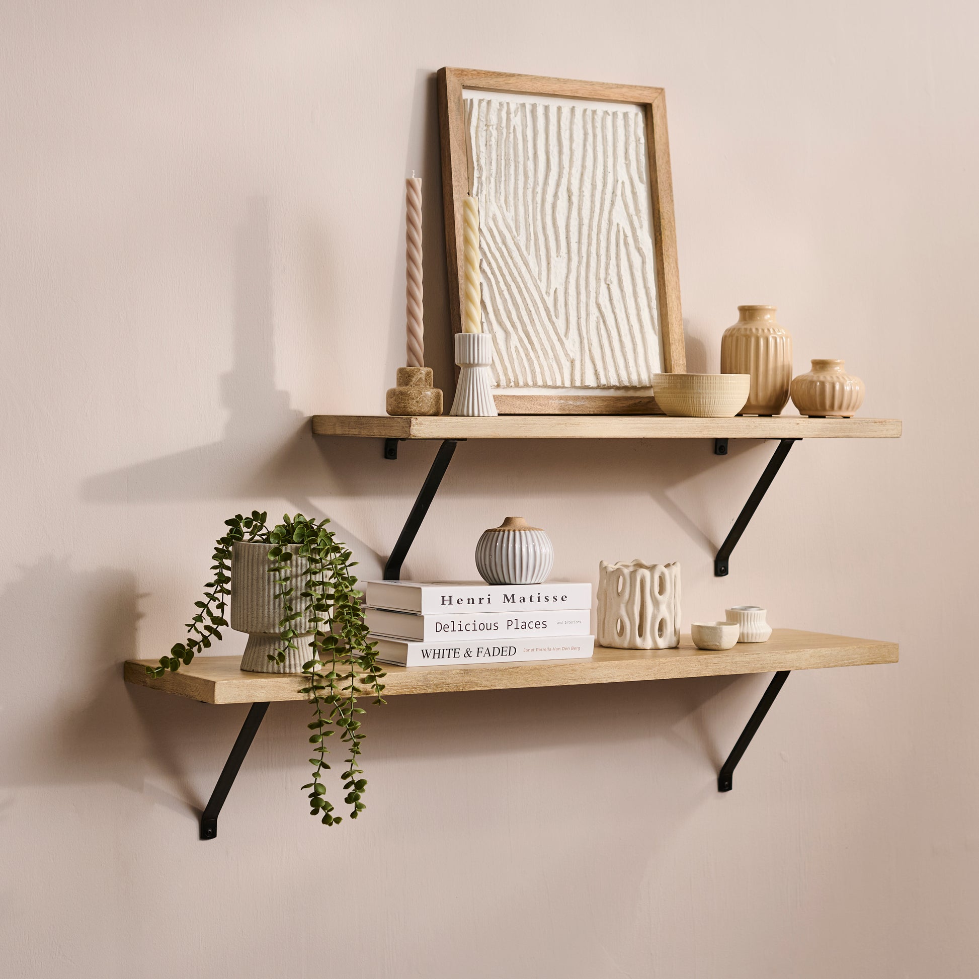 Atlas 100cm Mango Wood Wall Shelf - Whitewash - Laura James