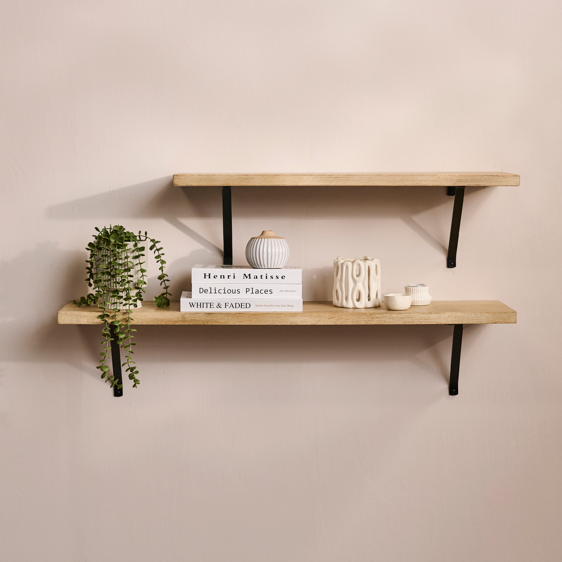 Atlas 100cm Mango Wood Wall Shelf - Whitewash - Laura James