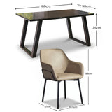 Atlas 160cm Black Marble Veneer Dining Table Set - 6 Seater - Reagan Dining Armchairs - Almond Brown - Laura James
