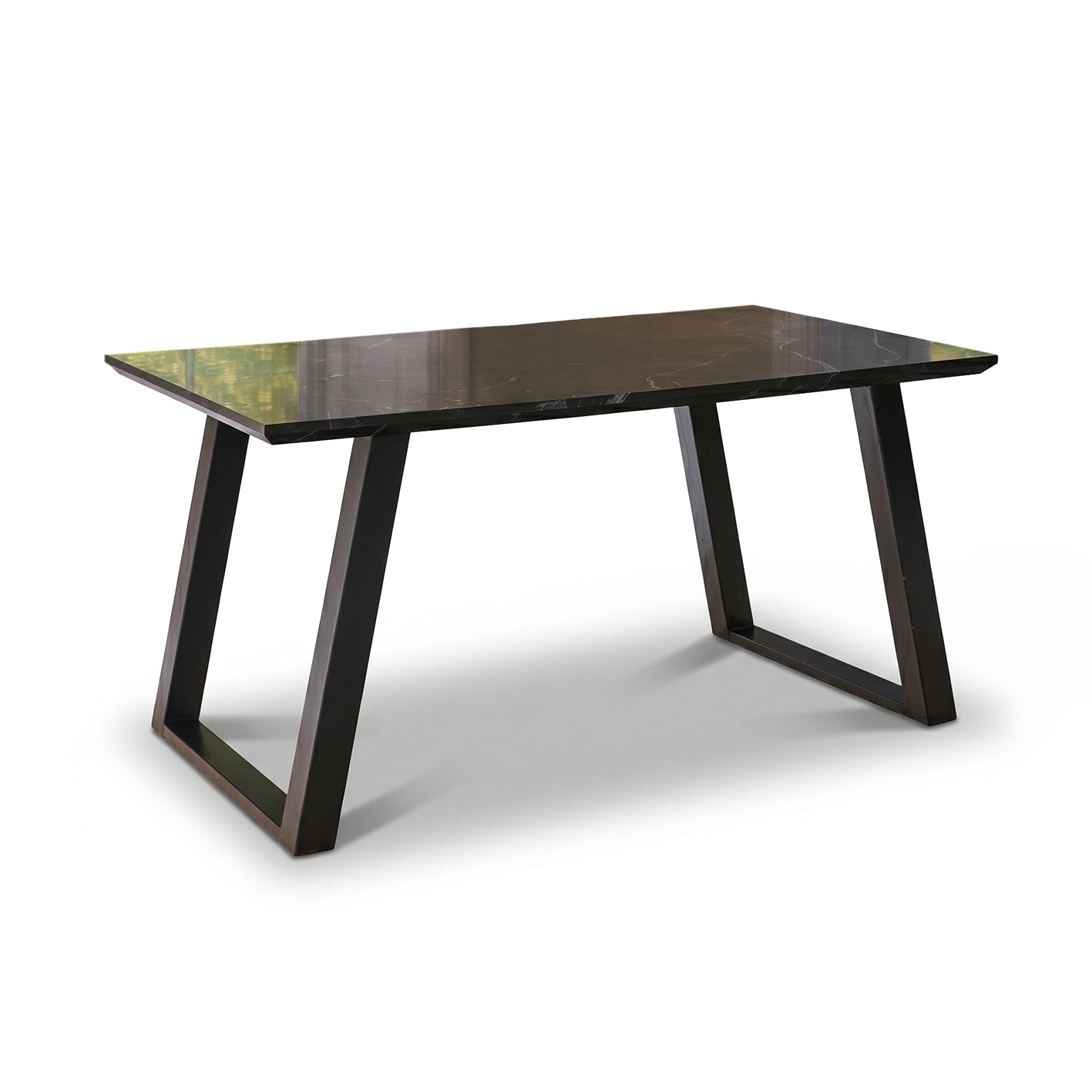 Atlas 160cm Black Marble Veneer Dining Table Set - 6 Seater - Reagan Dining Armchairs - Saddle Brown - Laura James