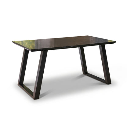 Atlas 160cm Black Marble Veneer Dining Table Set - 6 Seater - Reagan Dining Armchairs - Saddle Brown - Laura James