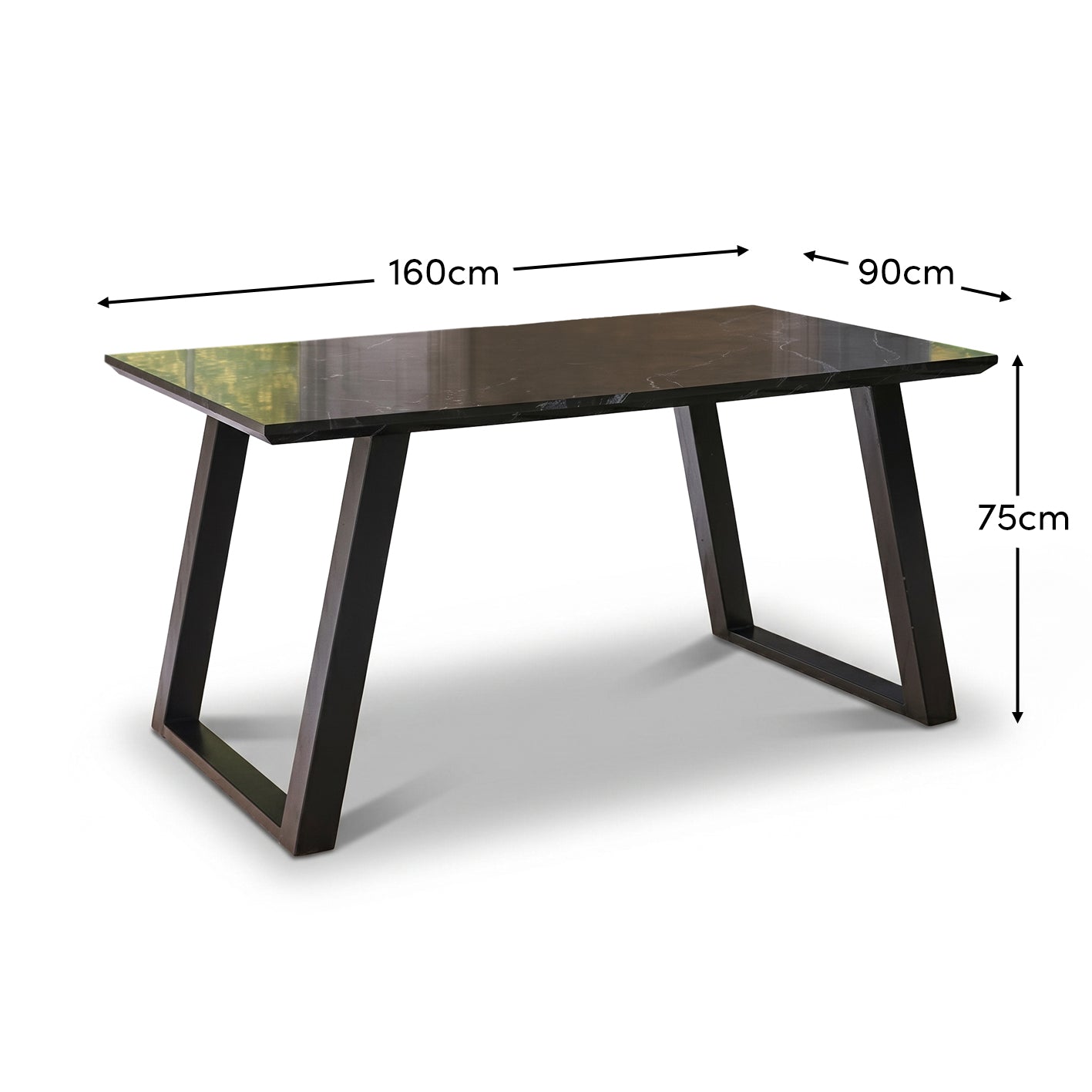 Atlas Black Marble Dining Table - Black Metal Legs - Luara James