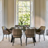 Atlas 160cm Black Marble Veneer Dining Table Set - 6 Seater - Reagan Dining Armchairs - Almond Brown - Laura James