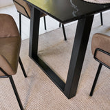 Atlas 160cm Black Marble Veneer Dining Table Set - 6 Seater - Reagan Dining Armchairs - Almond Brown - Laura James
