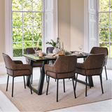 Atlas 160cm Black Marble Veneer Dining Table Set - 6 Seater - Reagan Faux Leather Dining Armchairs - Saddle Brown - Laura James