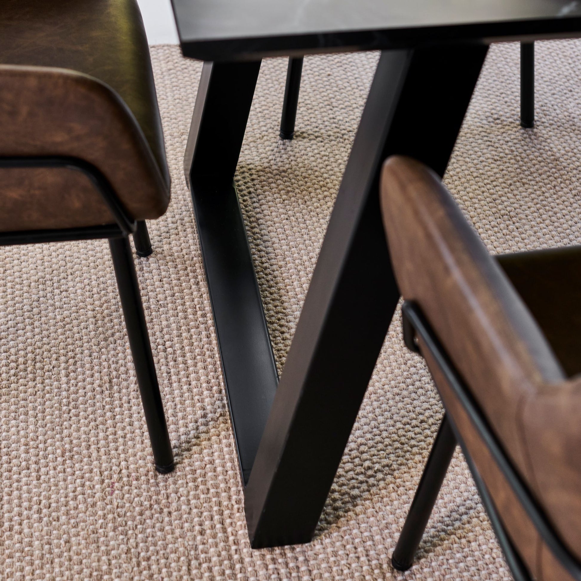 Atlas 160cm Black Marble Veneer Dining Table Set - 6 Seater - Reagan Dining Armchairs - Saddle Brown - Laura James