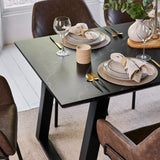 Atlas 160cm Black Marble Veneer Dining Table Set - 6 Seater - Reagan Dining Armchairs - Saddle Brown - Laura James