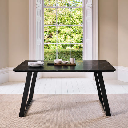 Atlas Black Marble Dining Table - Black Metal Legs - Laura James