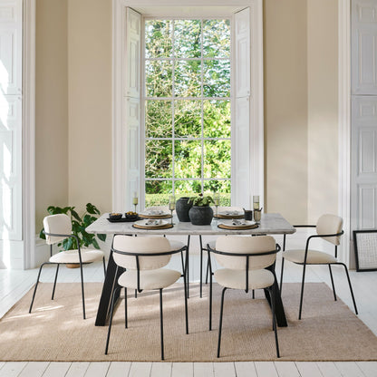 Atlas 160cm White Marble Veneer Dining Table Set - 6 Seater - Luca Dining Chairs - Light Beige - Laura James