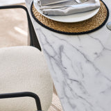Atlas 160cm White Marble Veneer Dining Table Set - 6 Seater - Luca Dining Chairs - Light Beige - Laura James