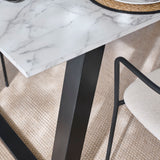 Atlas 160cm White Marble Veneer Dining Table Set - 6 Seater - Luca Dining Chairs - Light Beige - Laura James