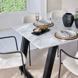 Atlas 160cm White Marble Veneer Dining Table Set - 6 Seater - Luca Dining Chairs - Light Beige - Laura James