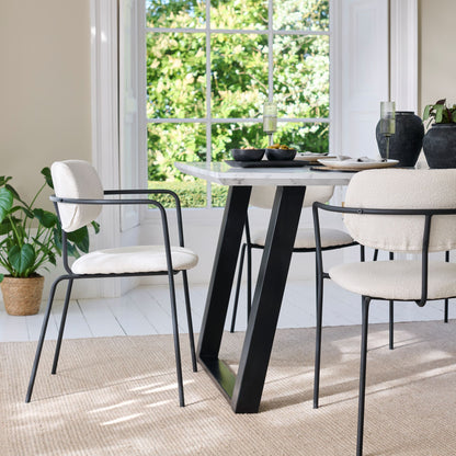 Atlas 160cm White Marble Veneer Dining Table Set - 6 Seater - Luca Dining Chairs - Light Beige - Laura James