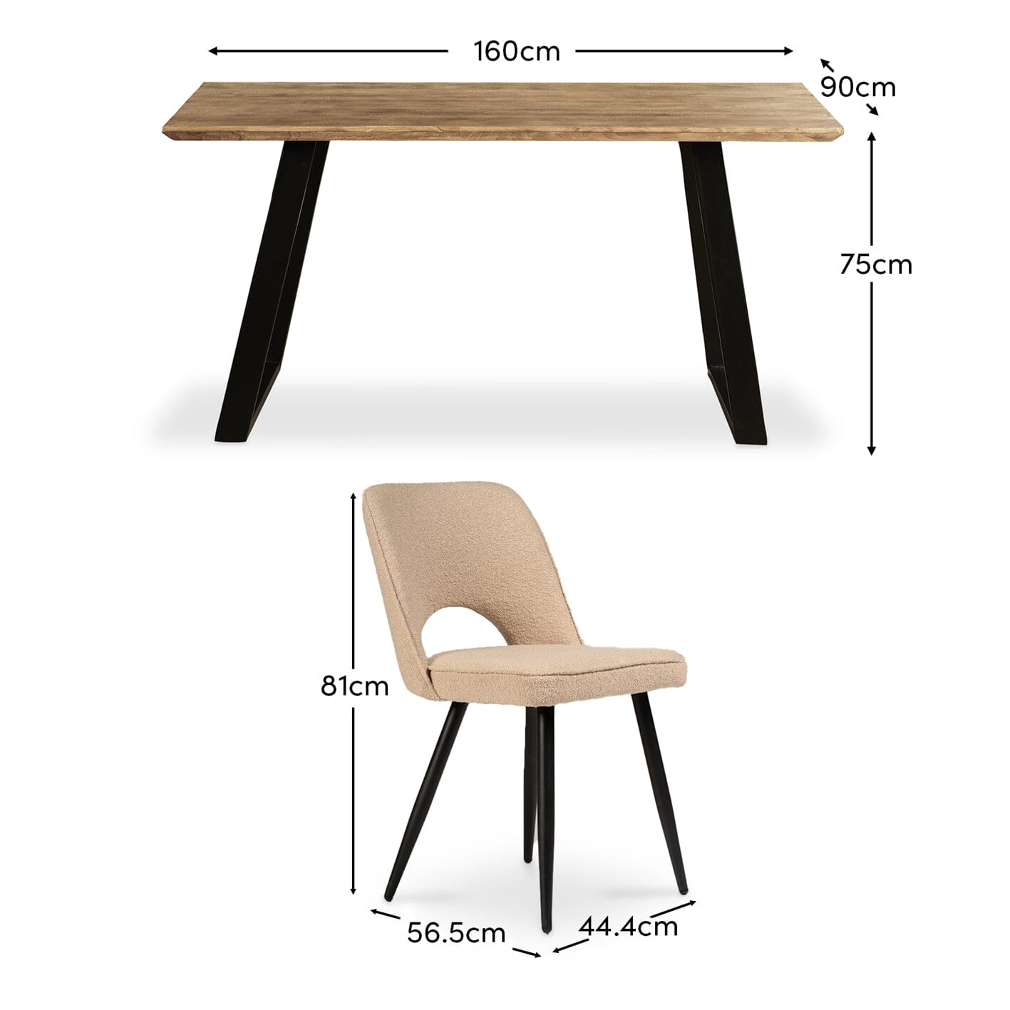 Atlas Mangowood Dining Table - 6 Seater - Boucle Chairs with Black Leg - Laura James