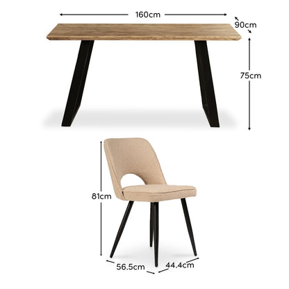 Atlas Mangowood Dining Table - 6 Seater - Boucle Chairs with Black Leg - Laura James