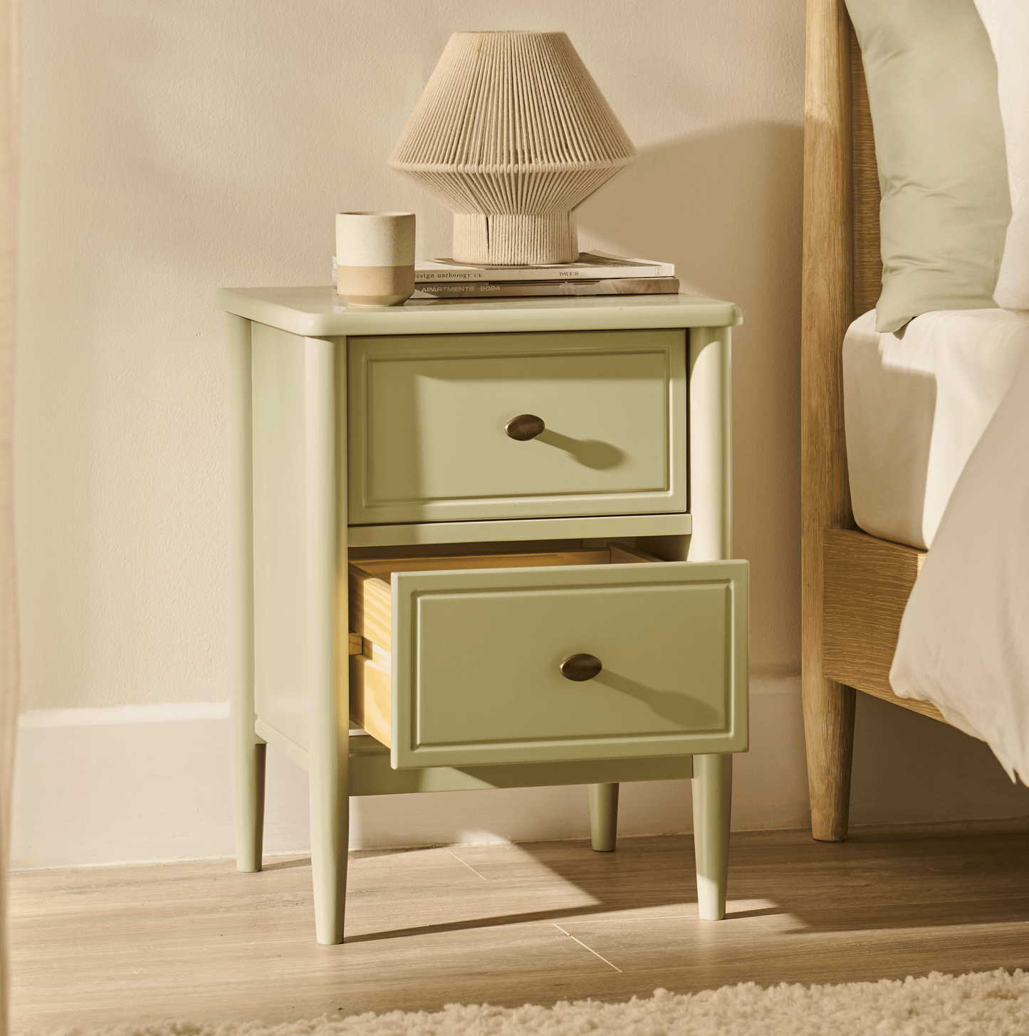 Aubrey 2 Drawer Bedside Table - Pistachio Green