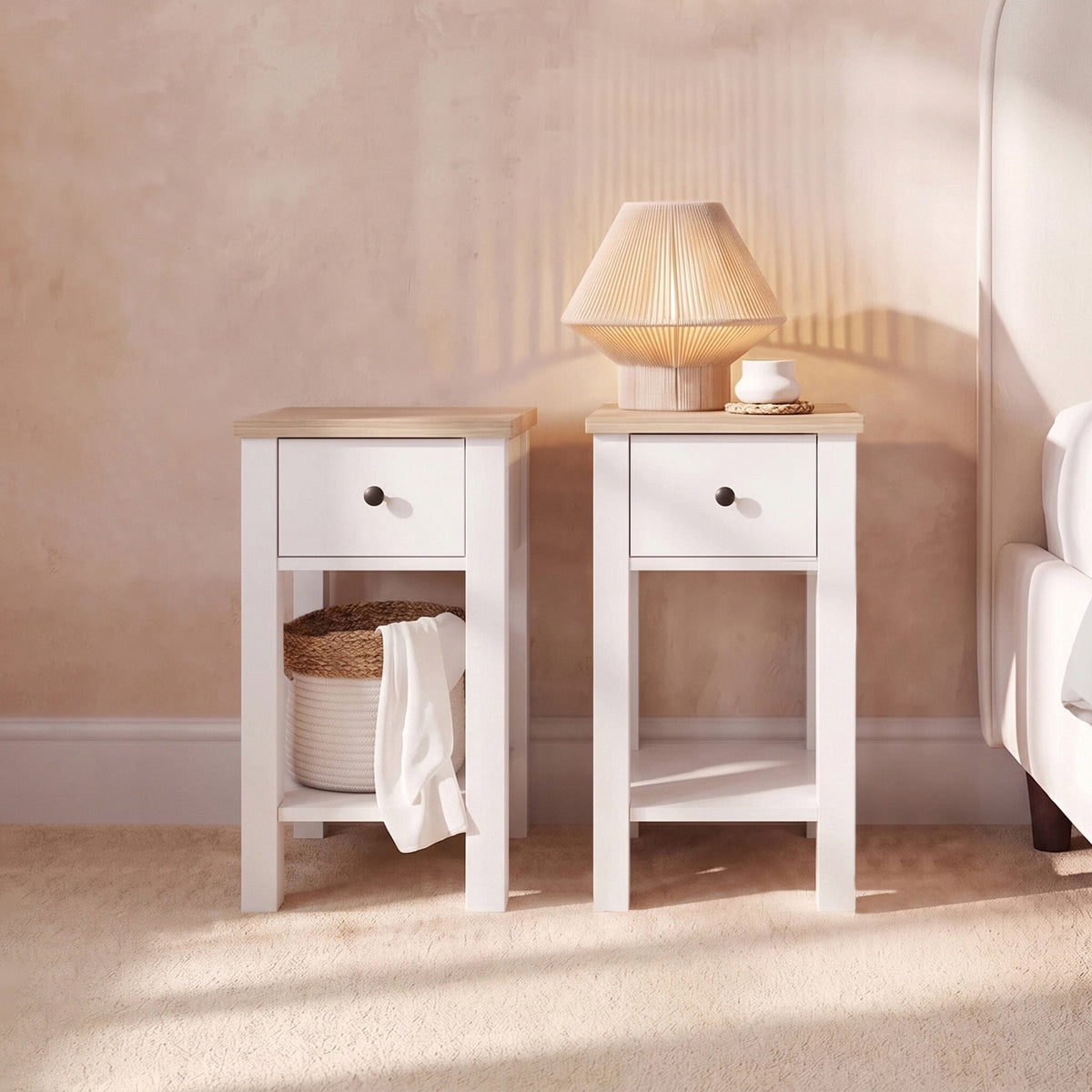 Bampton 1 Drawer Bedside Table - Alabaster White - Set of 2