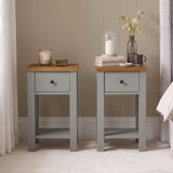 New - Bampton 1 Drawer Bedside Table - Stone Grey - Set of 2 - Laura James 
