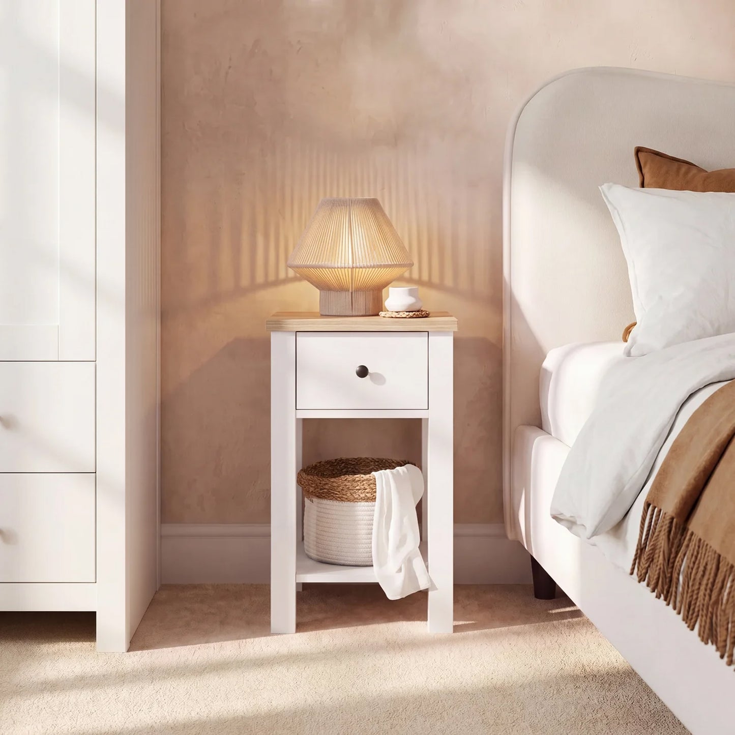 Bampton 1 Drawer Bedside Table - Alabaster White - Laura James 