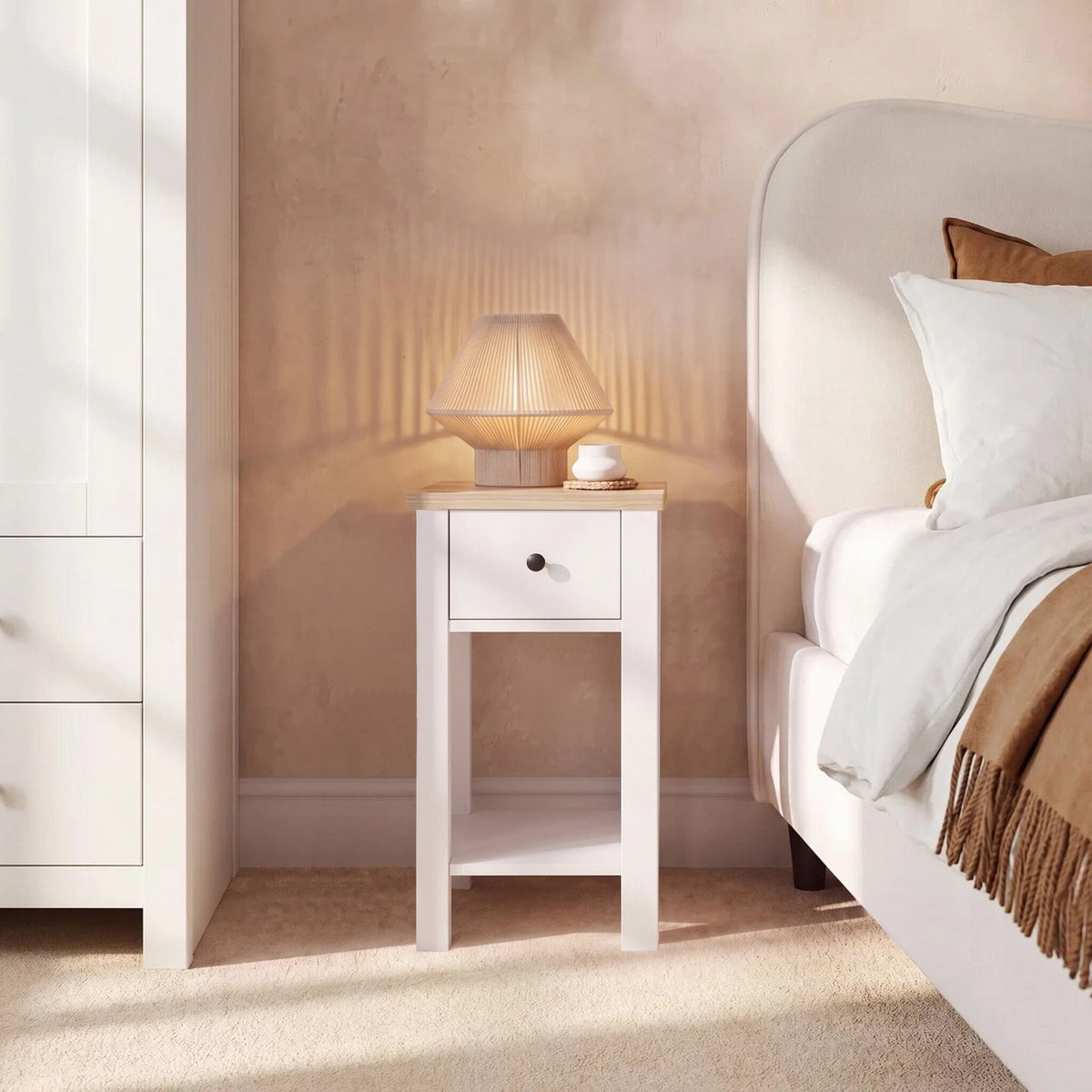 Bampton 1 Drawer Bedside Table - Alabaster White - Set of 2 - New - Laura James 