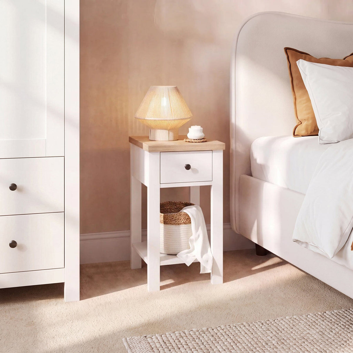 Bampton 1 Drawer Bedside Table - Alabaster White - Set of 2 - New - Laura James 