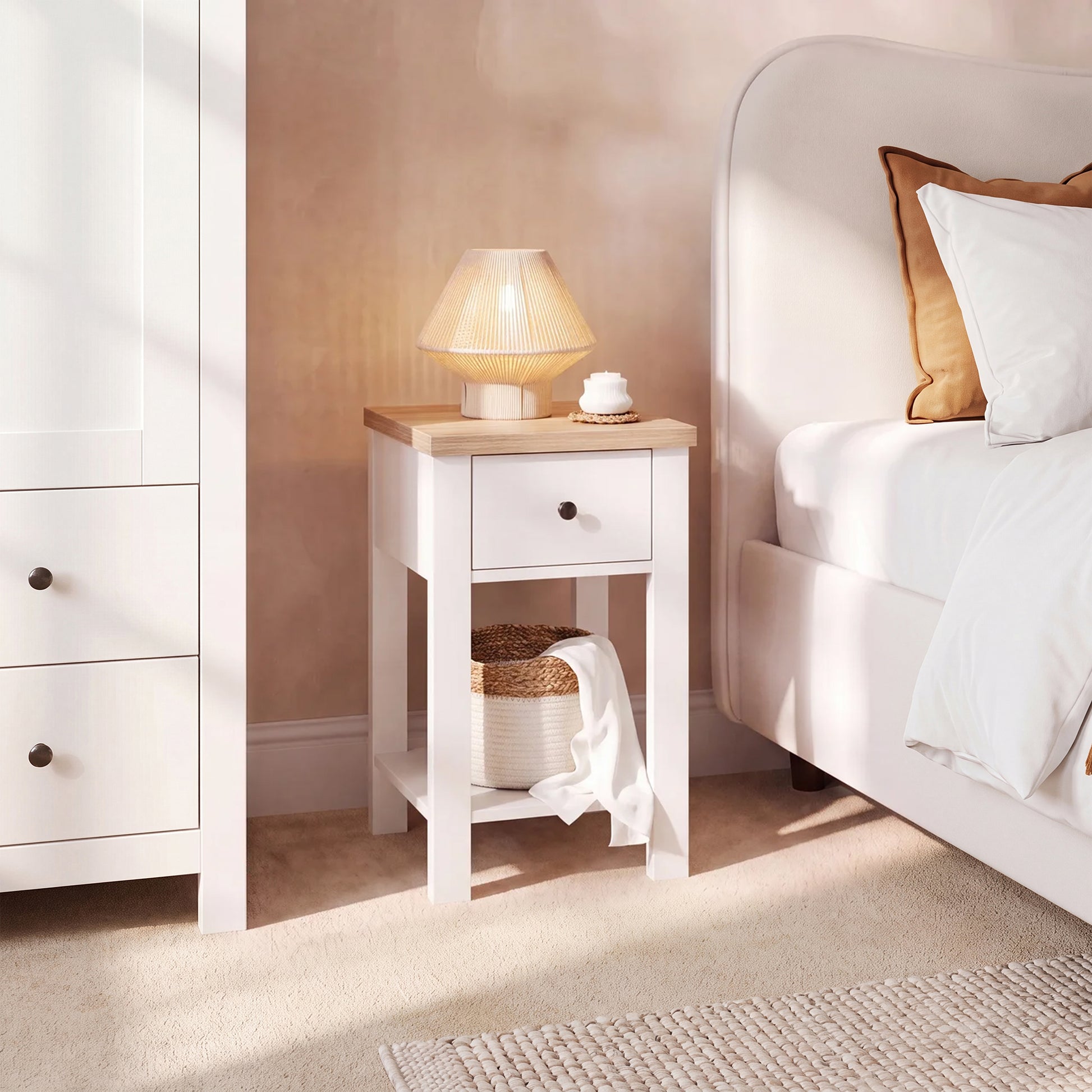 Bampton 1 Drawer Bedside Table - Alabaster White - Laura James 
