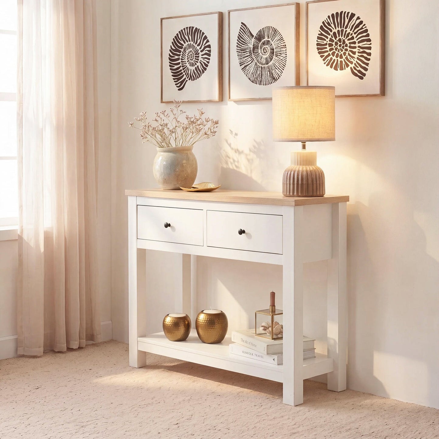 Bampton Alabaster White 2 Drawer Console Table - Laura James 