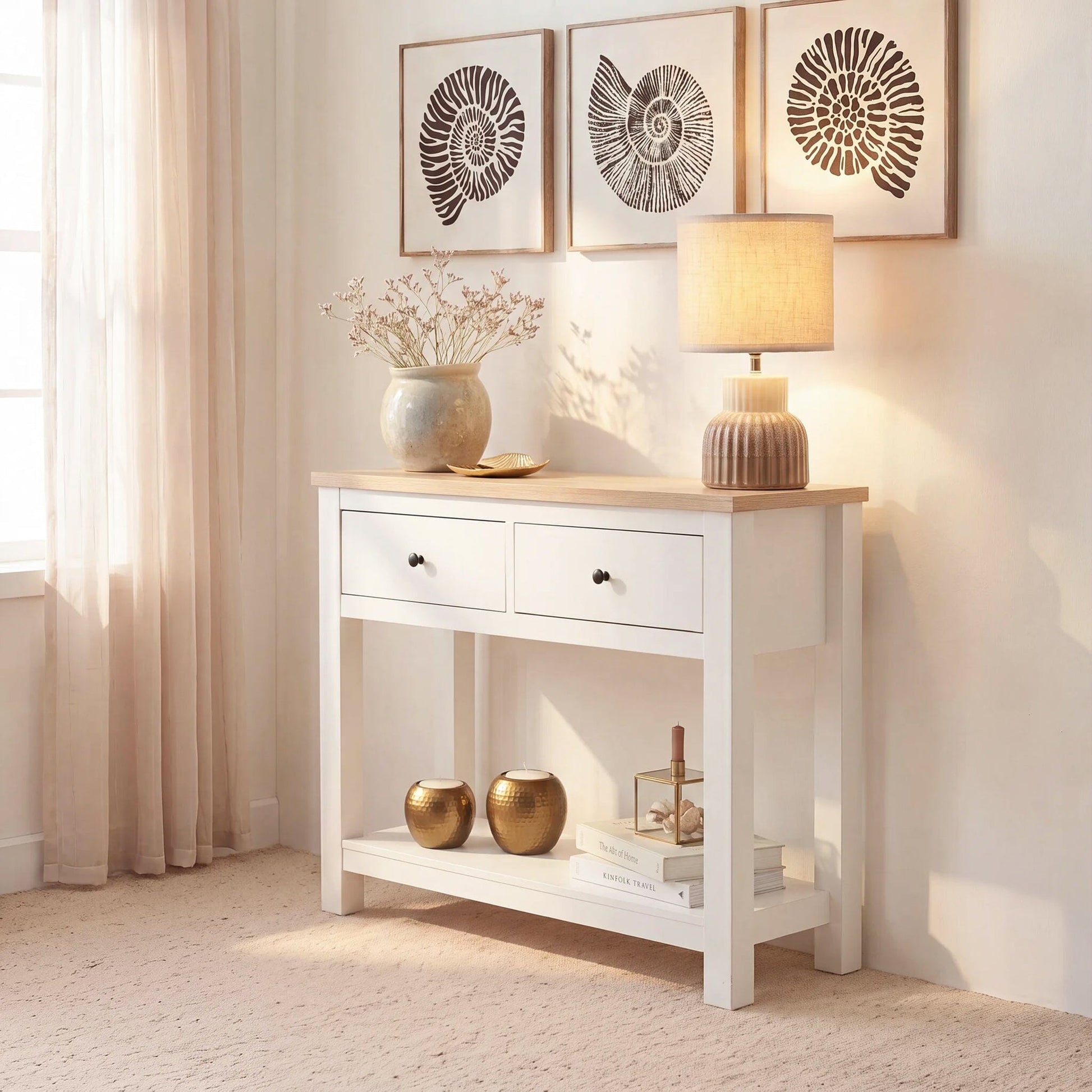 Bampton Alabaster White 2 Drawer Console Table - Laura James 