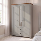 Bampton 3 Door Wardrobe with 2 Drawers - Stone Grey - Laura James 
