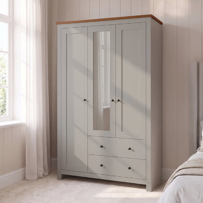 Bampton 3 Door Wardrobe with 2 Drawers - Stone Grey - Laura James 