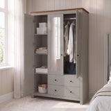 Bampton 3 Door Wardrobe with 2 Drawers - Stone Grey - Laura James 