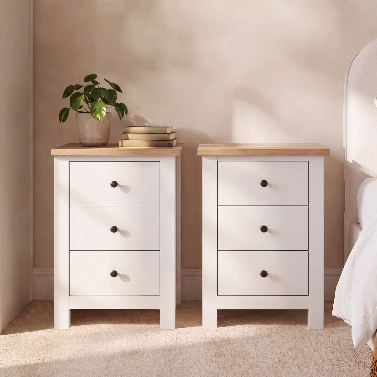 Bampton 3 Drawer Bedside Table - Set of 2 - Alabaster White