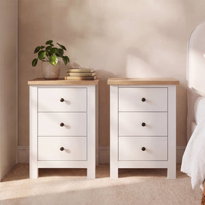 Bampton 3 Drawer Bedside Table - Set of 2 - Alabaster White