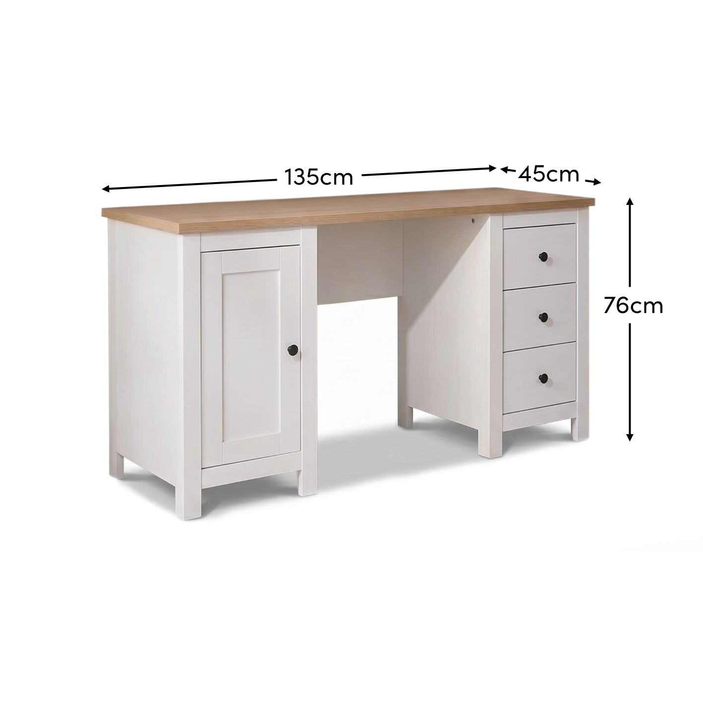 Bampton 3 Drawer Desk - Alabaster White - Laura James 