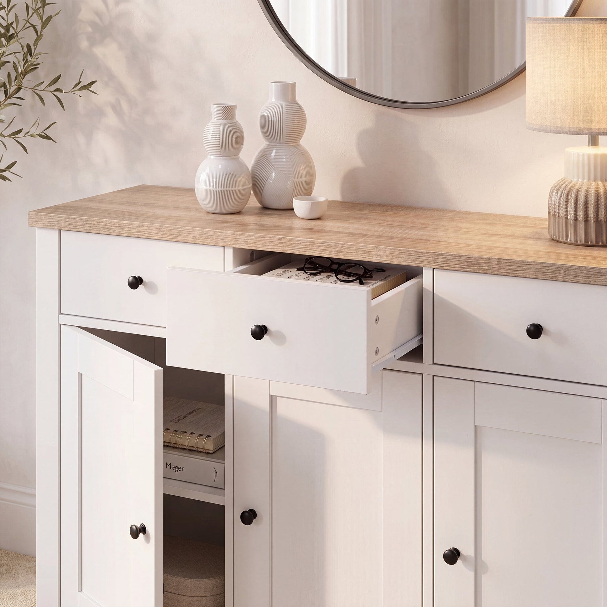 Bampton 3 Door Sideboard - Alabaster White - Laura James 