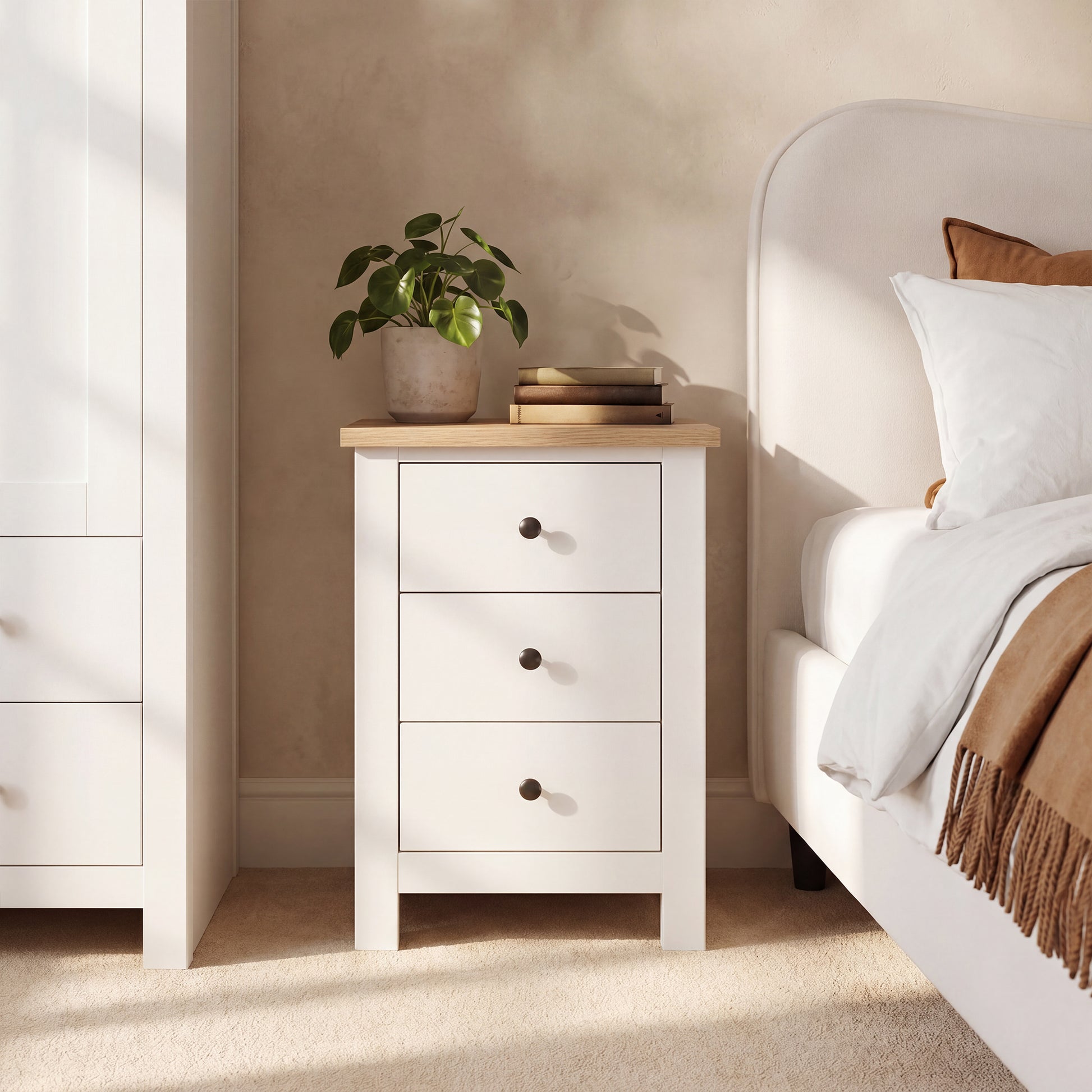 Bampton 3 Drawer Bedside Table - Alabaster White - Laura James 