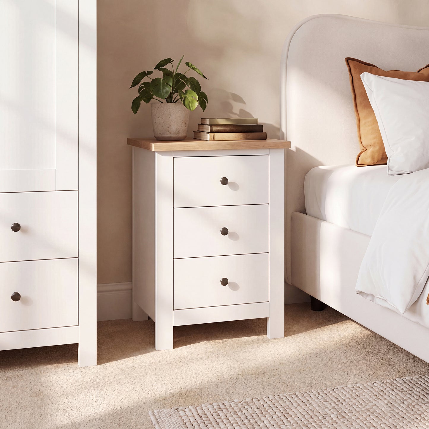 Bampton 3 Drawer Bedside Table - Alabaster White - Laura James 