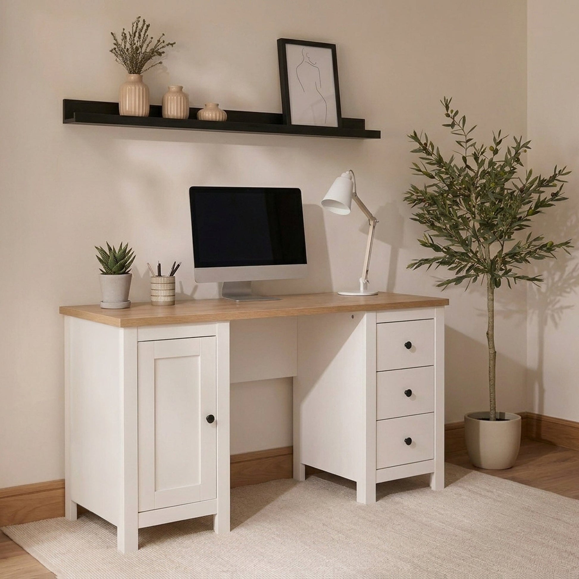 Bampton 3 Drawer Desk - Alabaster White - Laura James 