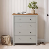 Bampton 4 Drawer Tall Chest of Drawers - Stone Grey - Laura James 