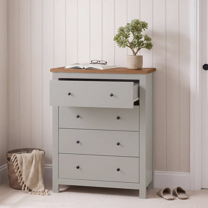 Bampton 4 Drawer Tall Chest of Drawers - Stone Grey - Laura James 