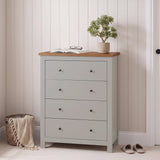Bampton 4 Drawer Tall Chest of Drawers - Stone Grey - Laura James 