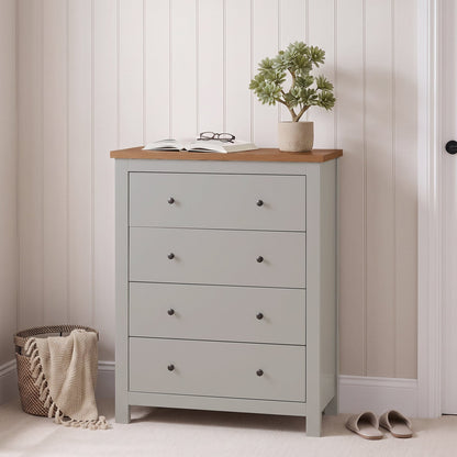 Bampton 4 Drawer Tall Chest of Drawers - Stone Grey - Laura James 