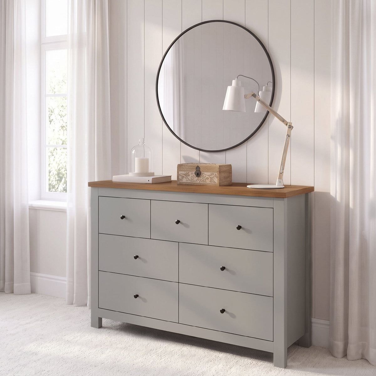 Bampton 7 Drawer Chest of Drawers  - Stone Grey - Laura James 