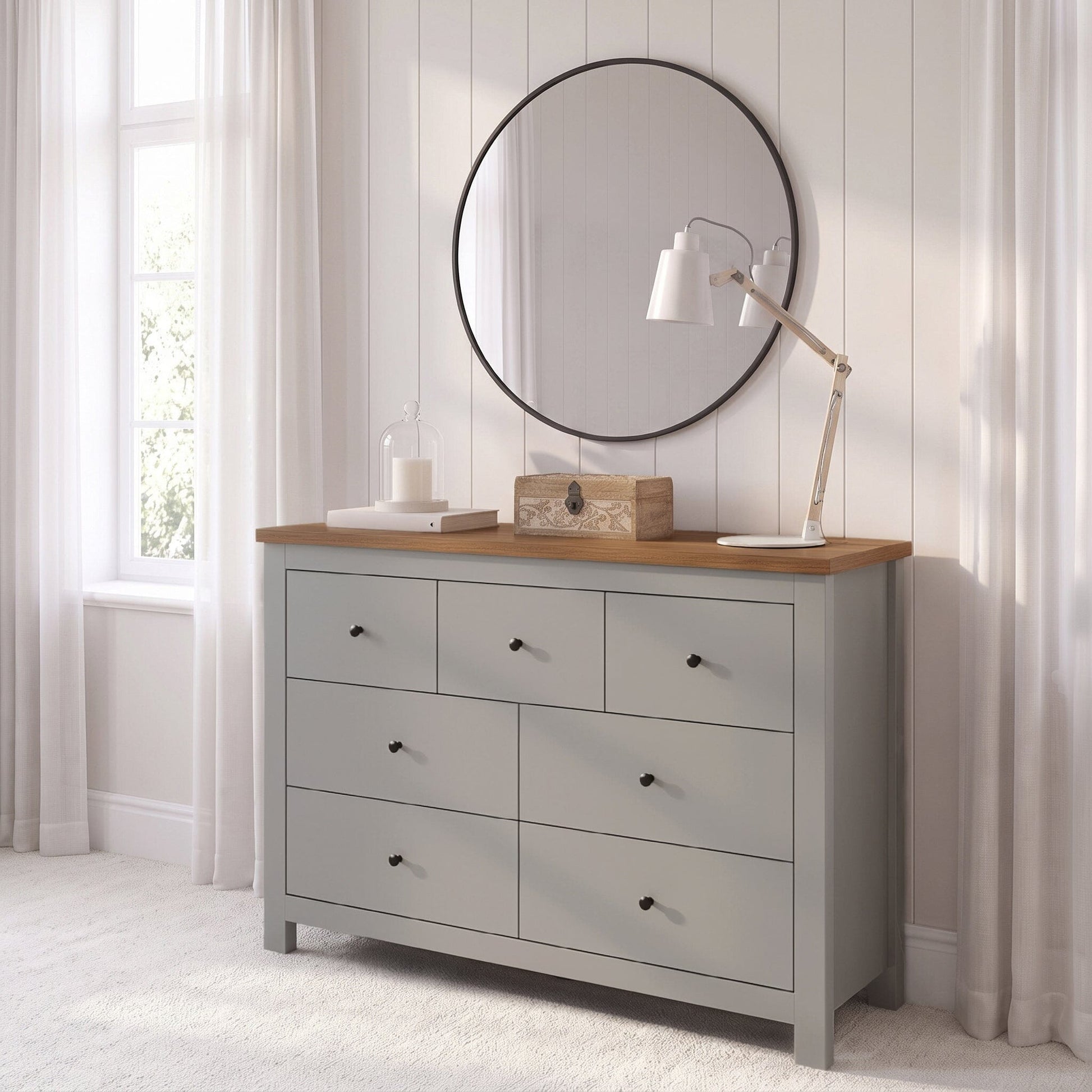 Bampton 7 Drawer Chest of Drawers  - Stone Grey - Laura James 