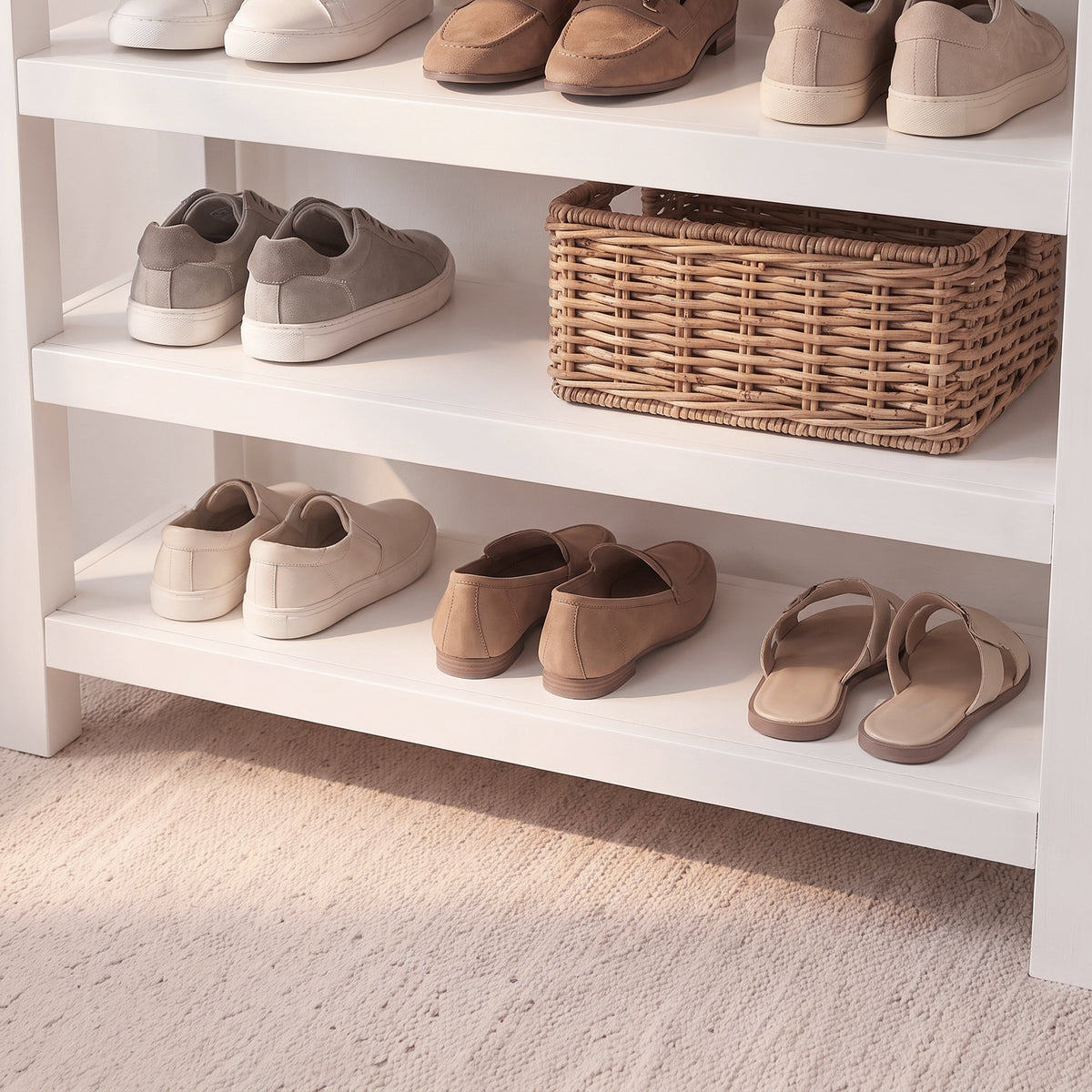 Bampton Alabaster White Open Shoe Rack - Coastal Oak Top - New - Laura James 