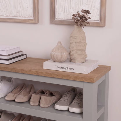 Bampton Stone Grey Open Shoe Rack - Warm Oak Top - New - Laura James 