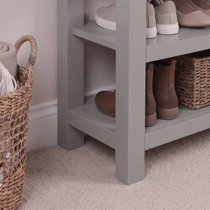Bampton Stone Grey Open Shoe Rack - Warm Oak Top - New - Laura James 