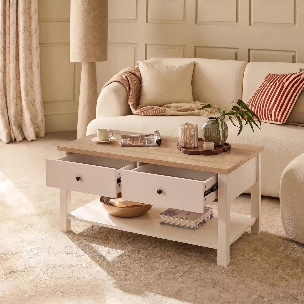 Bampton Alabaster White Coffee Table with Storage - Laura James 