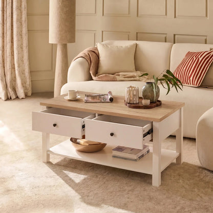 Bampton Alabaster White Coffee Table with Storage - Laura James 