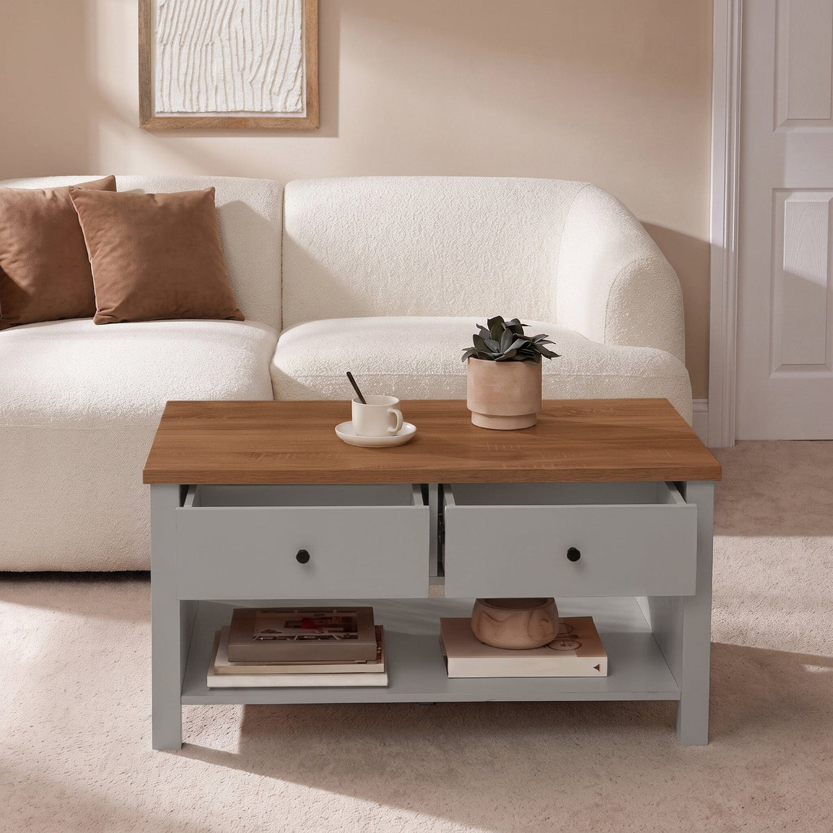 Bampton Stone Grey Coffee Table with Storage - Laura James 